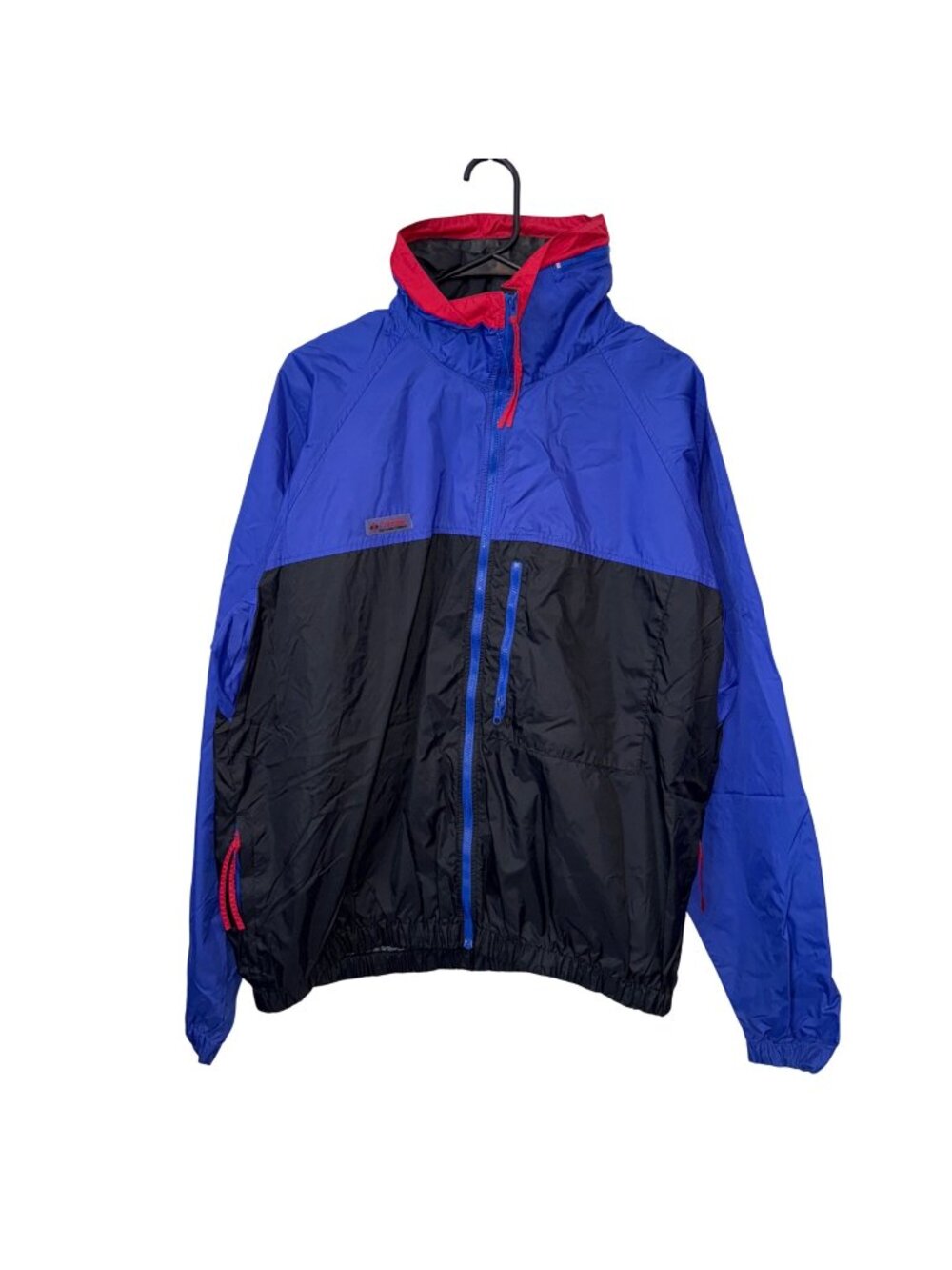 Columbia Mens L Blue/Black/Red Full Zip Nylon Jacket  Pockets Hood